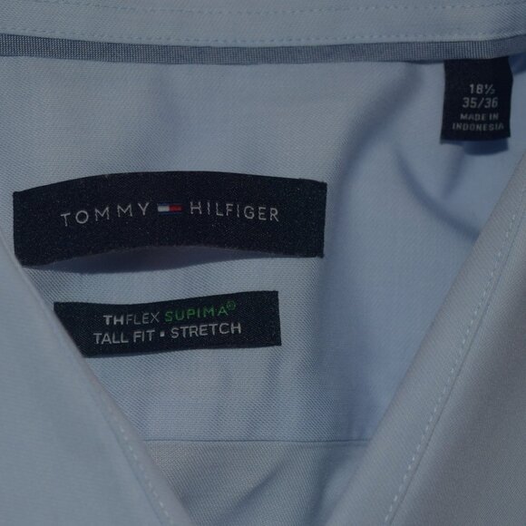 TOMMY HILFIGER Men's 18.5 35/36 TH FLEX Tall Fit Light Blue Dress Shirt . - Picture 3 of 6